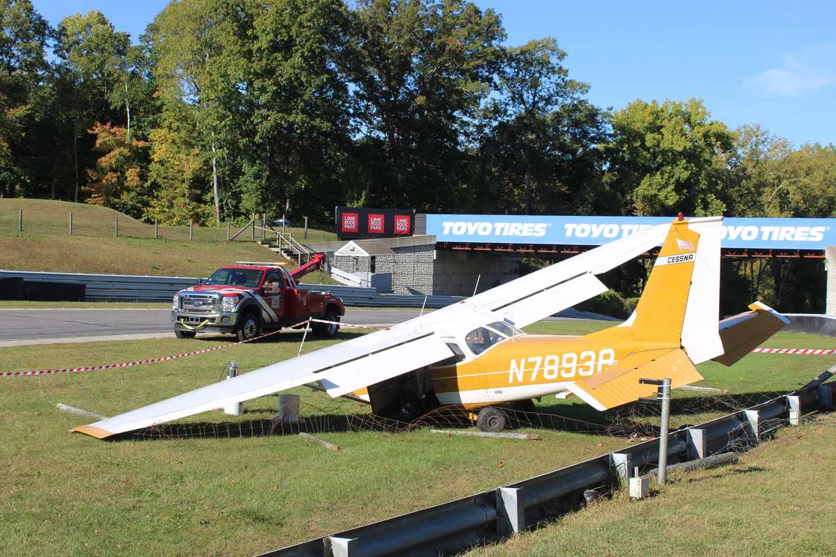 Plane crash lands at Lime Rock Park