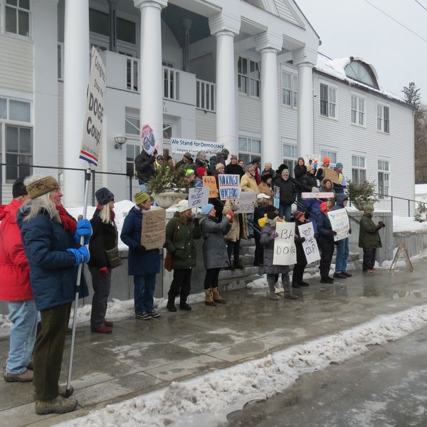Protesters gather at Town Hall on Presidents’ Day