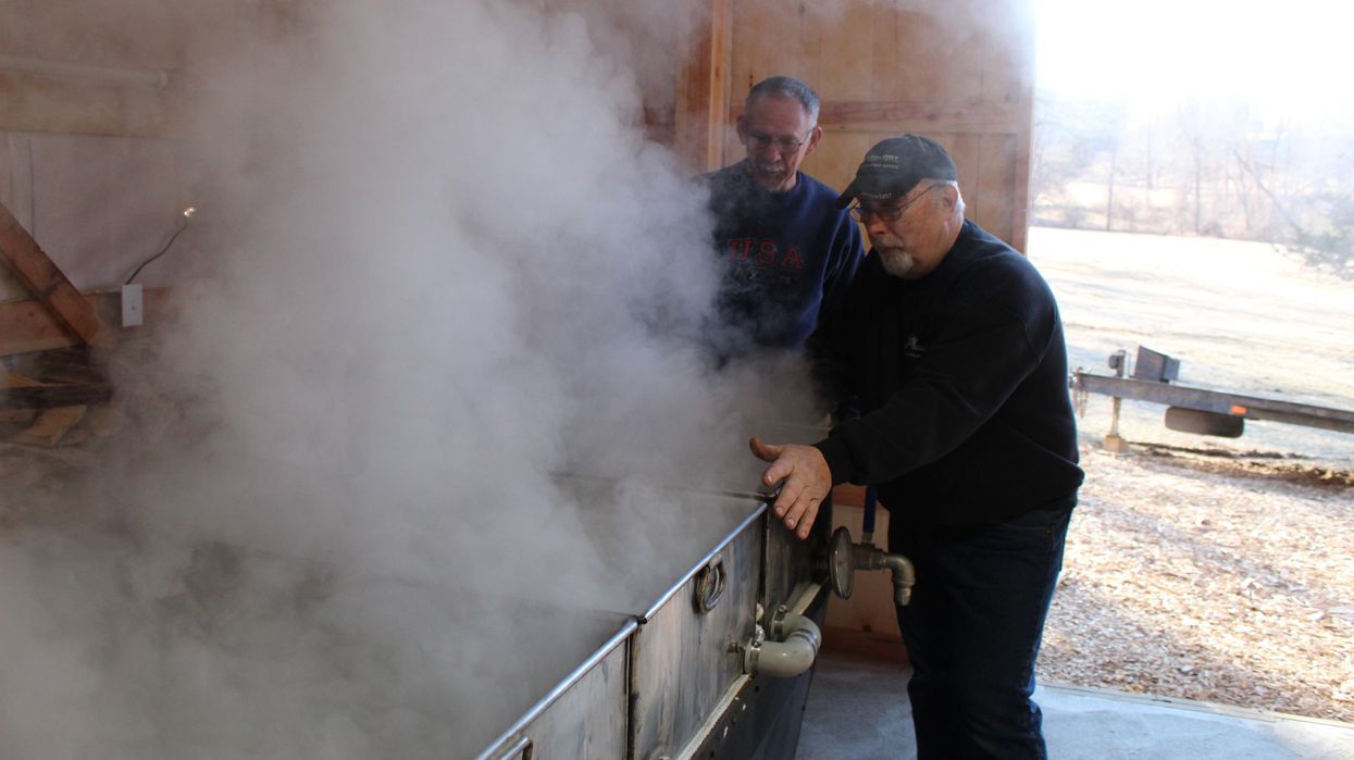 Boiling sap to syrup at Jacobs family’s farm