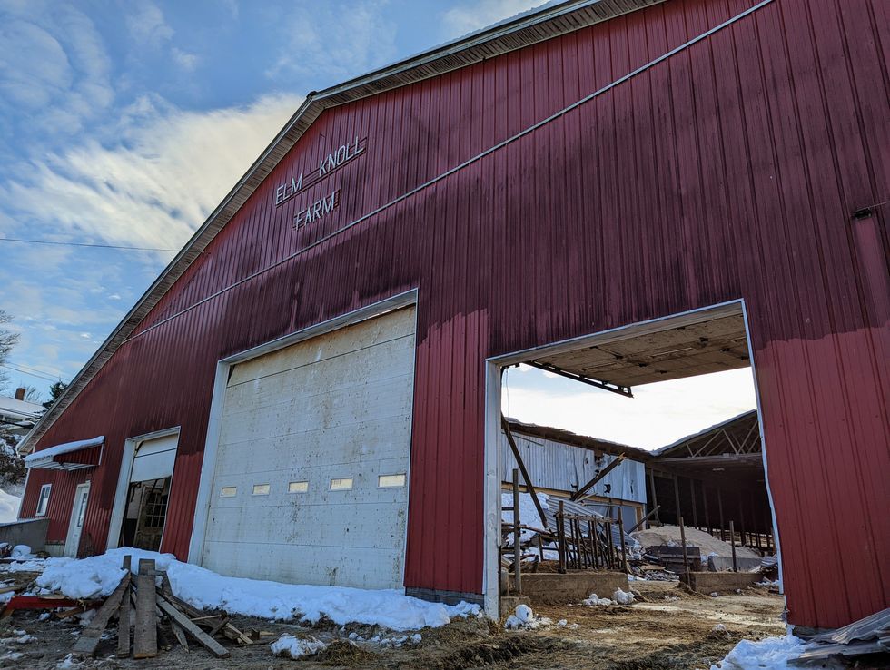 Heavy snow causes barn roof collapse