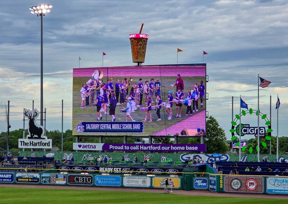 Salisbury Central Middle School Band performs at Hartford Yard Goats baseball game