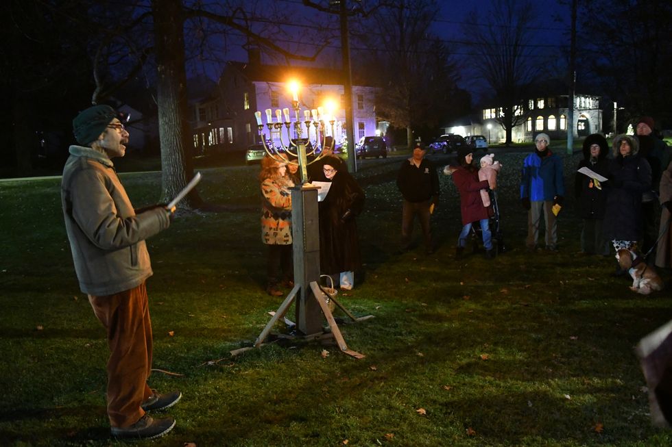 Lighting the menorah in Sharon