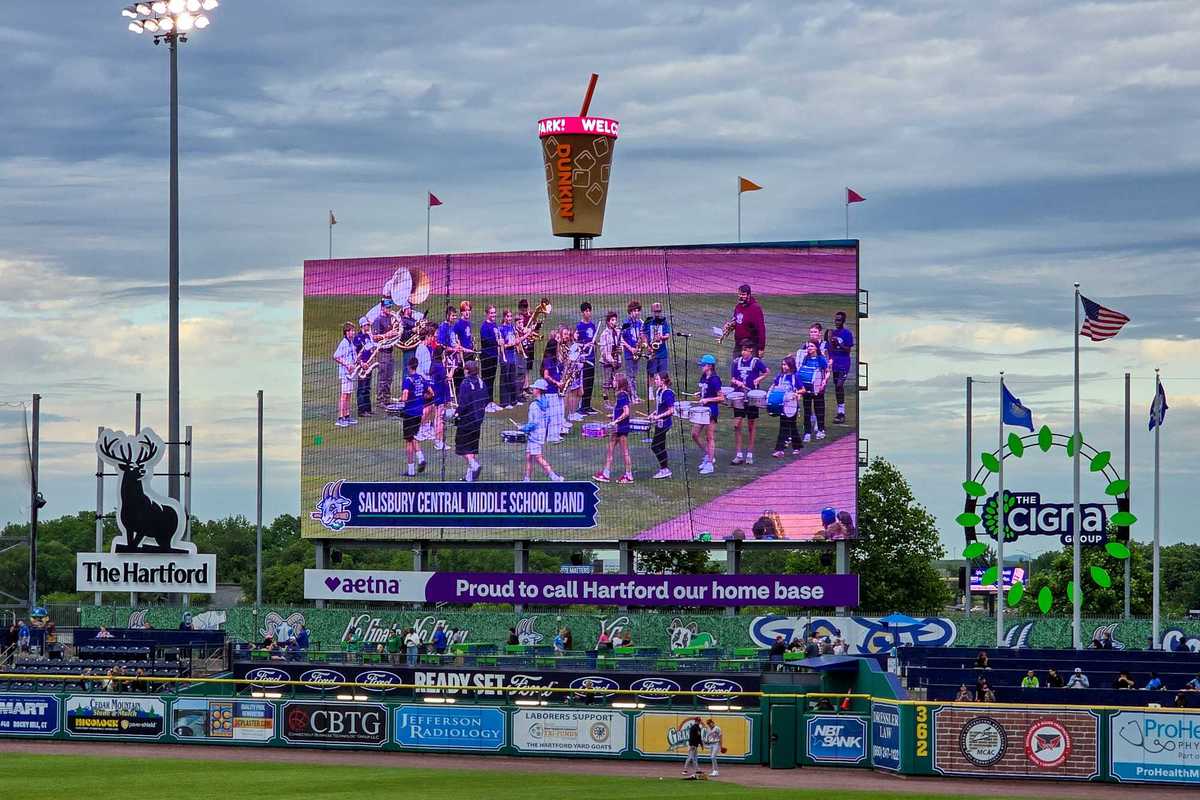 Salisbury Central Middle School Band performs at Hartford Yard Goats baseball game