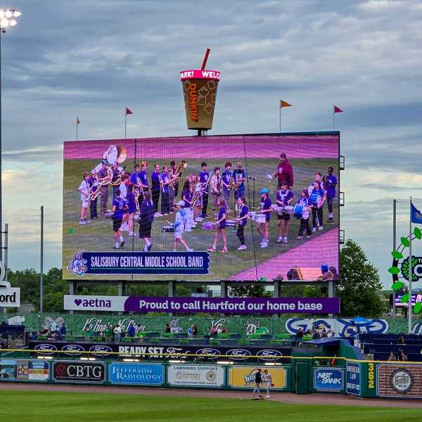 Salisbury Central Middle School Band performs at Hartford Yard Goats baseball game