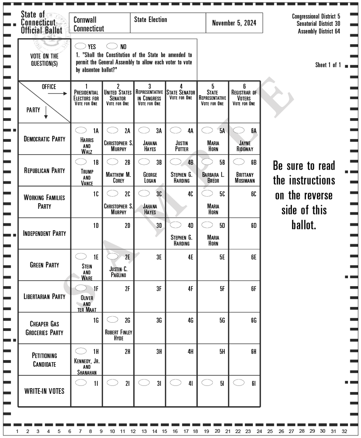 Sample ballot for 2024 election