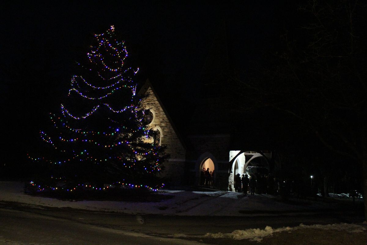 Carolers gather for tree-lighting at Trinity Episcopal