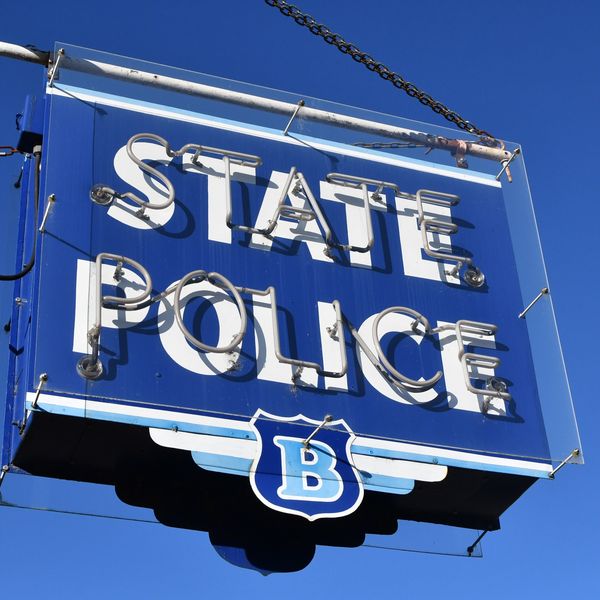 Sign at Troop B Police Headquarters in North Canaan