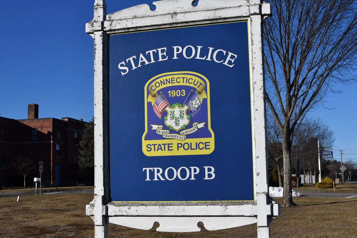 Sign at Troop B state police headquarters in North Canaan.