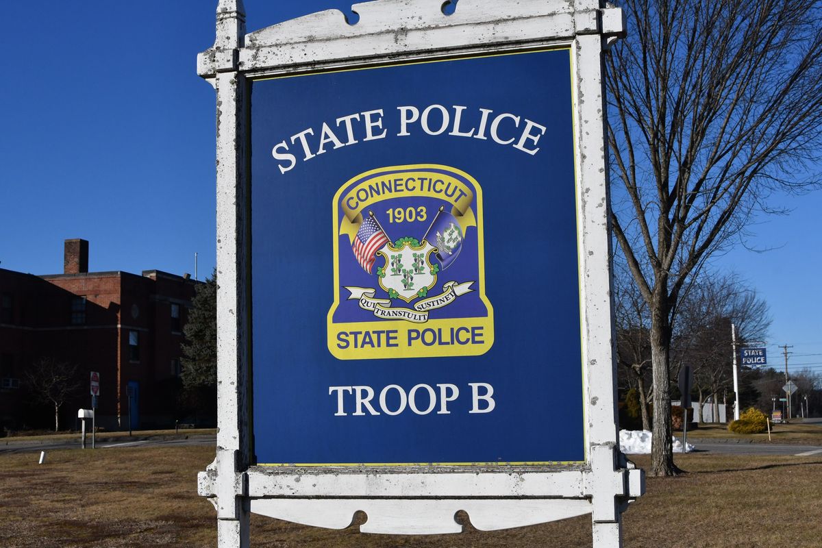 Sign at Troop B state police headquarters in North Canaan.
